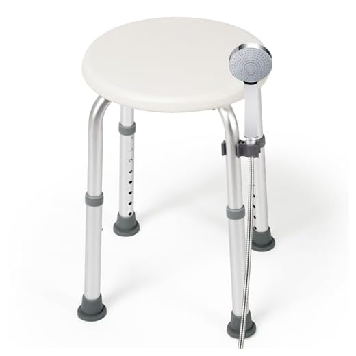 Careboda Shower Stool Height Adjustable 34-52 cm up to 136 kg Non-Slip Aluminium Shower Stool for Seniors Pregnant Women Disabled Shower Aid Shower Seat
