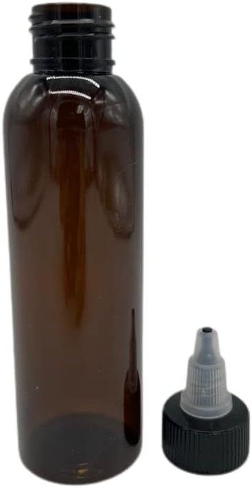 Natural Farms 4 oz Amber Cosmo Plastic Bottles -12 Pack Empty Bottle Refillable - BPA Free - Essential Oils - Aromatherapy | Black/Natural Twist Top Cap - Made in the USA