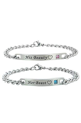 Jumojufol Couple Cadeau Bracelet Reine Roi Femmes Hommes La Saint Valentin Couronne Strass 2 Pcs Silver2 One Size