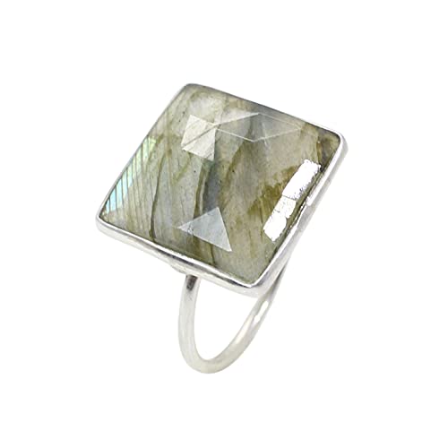 Shilpi Impex 925 Sterling Silver Natural Labradorite 13 MM Square Checker Cut Ring Women Statement Jewelry (11)