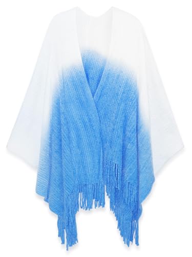 Urban CoCo Women's Color Block Shawls and Wraps Open Front Poncho Cape with Fringes