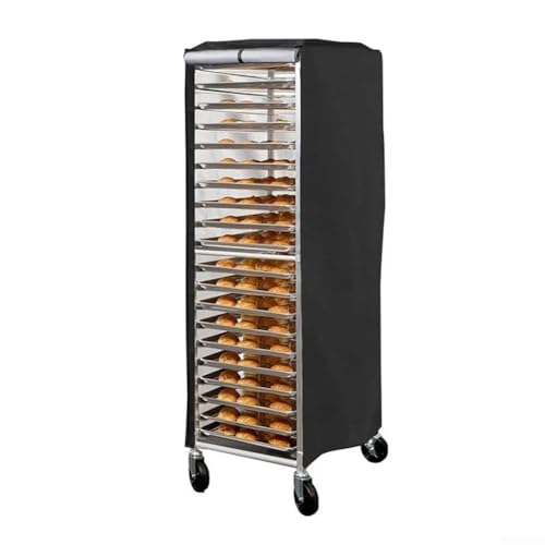 Durable 210D Oxford Fabric Bread Rack Cover with Transparent PVC Window, Waterproof Bakery Trolley Cover for 20-Layer Baking Pan Rack 59x72x163cm Black(A)