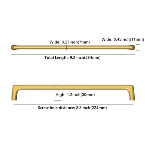 Image of Asidrama 10 Pack 8.8 Inch(224mm) Vibrant Brushed Moderne Brass Cabinet Pulls Heavy-Duty Solid Kitchen Cabinet Handles Drawer Hardware for Bathrooms Cabinets 3307