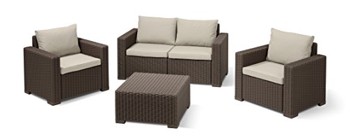 "Allibert by Keter" California Gartentisch aus Kunststoff, Beistelltisch für Garten, Terrasse & Balkon, runde Rattanoptik, quadratisch, braun, 68 x 68 x 35 cm – Bild 3