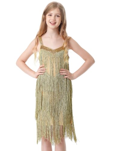 Kids Sequin Fringe Dress Sparkling Tassel Sleeveless Latin Dance Dress Salsa Dancewear Dancer Outfits for Girls4
