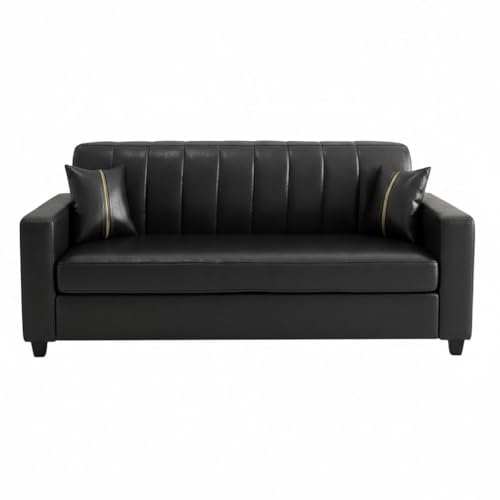 Image of FURNY Cosmos 3 Seater Leatherette Sofa Set (Black Color) Premium Finish | Durable Comfort | Ideal for Living Room
