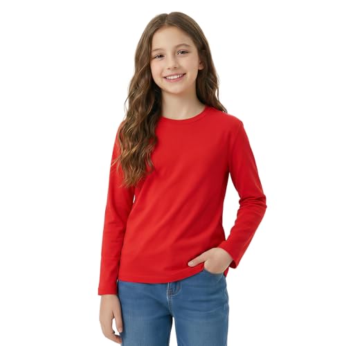 Image of Girls Cotton Long Sleeve Shirts Kids T Shirts Lightweight Breathable Casual Classic Tee Top for Children Age 3-14 Years