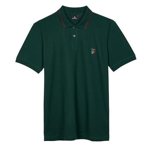PS Paul Smith Men's Stretch-Cotton 'Broad Stripe Zebra' Polo Shirt, Bottle Green, Large