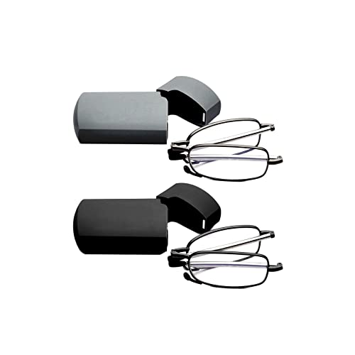 GOOSEN 2-Pack Reading Glasses Men Women, Pocket Wallet Purse Compact Hard Cases Folding Readers, Blue light Glasses Spring Hinge 2.0 x