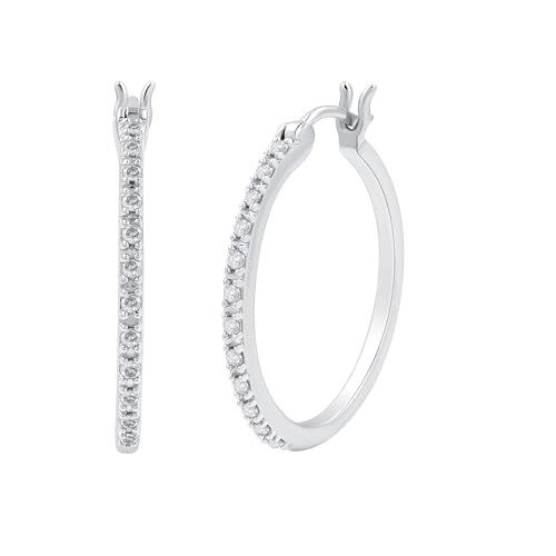 GILDED Sterling Silver Hoop Earrings for Women with Natural-Cut Genuine Diamonds, Click Top Earring Set, 0.25 Carat Total Weight, Sterling Silver Stud Earrings, Love Knot Post Studs Set 1/10 carat Total Weight, Elegant Gift Box Included