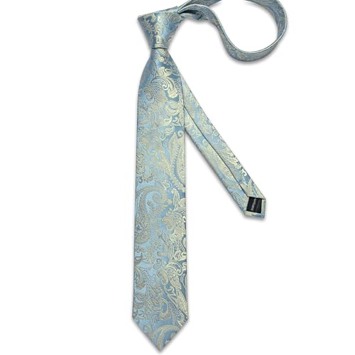 Image of DiBanGu Mens Paisley Tie Set Silk Woven Jacquard Necktie and Pocket Square Cufflinks Gift Set for Wedding Bussiness
