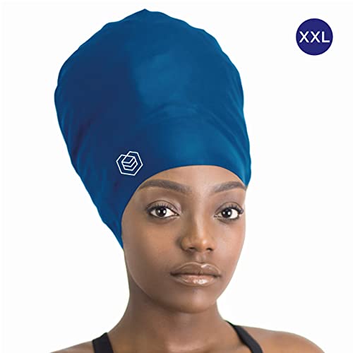 Soul Cap – Large Swimming Cap For Long Hair - Designed For Long Hair, Dreadlocks, Weaves, Hair Extensions, Braids, Curls & Afros - Women & Men - Silicone (L, Navy) #TOP3