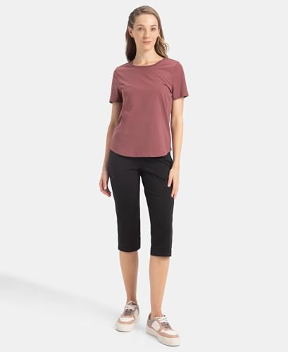 Image of Jockey AW88 Women Super Combed Cotton Rich Relaxed Fit Solid Curved Hem Styled Half Sleeve T-Shirt