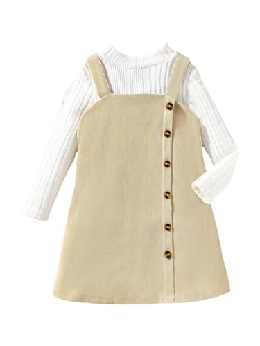 Image of SOLY HUX Toddler Girl's 2 Piece Outfits Mock Neck Long Sleeve Tee and Button Front Overall Dress Set