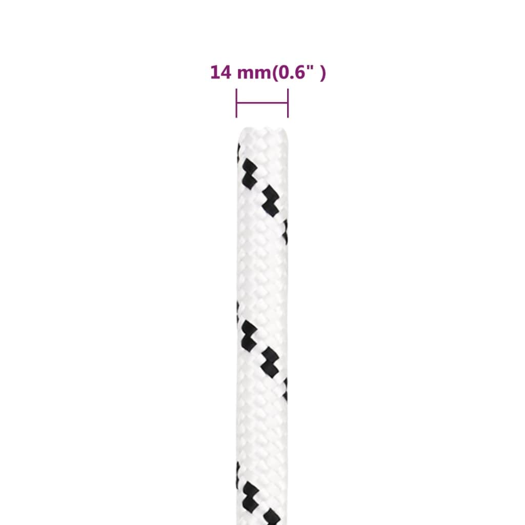 Cuerda trenzada de poliéster blanco 14 mm x 100 m, resistente a los rayos UV, resistente a la abrasión, alta resistencia a la rotura, versátil para uso marino, camping, jardín, taller