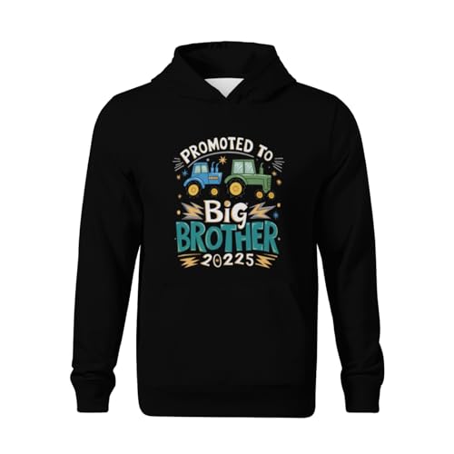 Kids Funny Vintage Tractors Promoted To Big Brother 2025 Boys Girls Lightweight Kangaroo Pocket Hoodies2