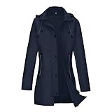 Funlingo Damen Regenjacke Mit Kapuze Wasserdicht Regenparka Winddicht Atmungsaktiv Leicht Regenmantel Outdoor Sportjacke Mantel Damen Navy Blau 40