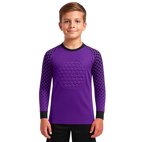 INTENZ Kids Padded Goalie Shirt, Youth Goalkeeper Jersey, Long Sleeve Soccer Football Training Uniform (US, Age, 8 Years, Purple)