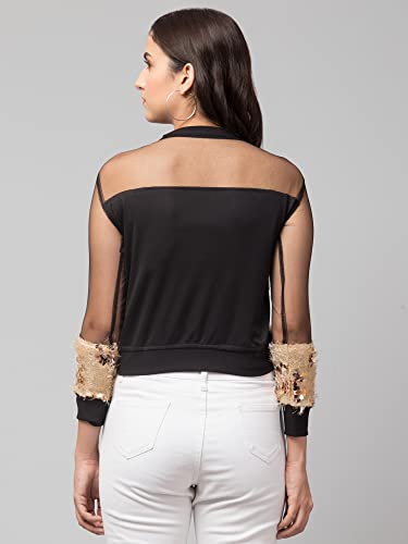 Image of NEOAMBER Women Stylish Sleeveless Sequin Net Western Cami Party Crop Top