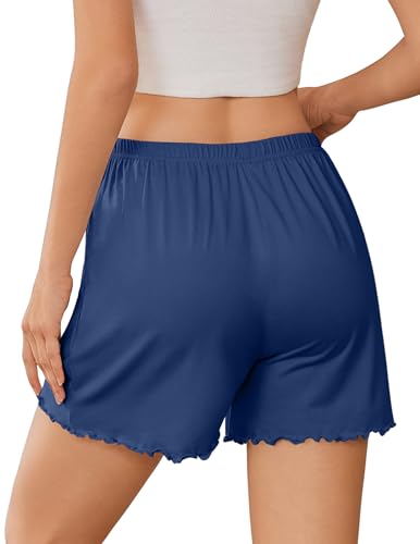 Image of Ekouaer 2 Pack Womens Pajama Shorts 2026 Summer Casual Lounge Sleep Short Ruffle Soft Comfy Pj Bottoms with Pockets