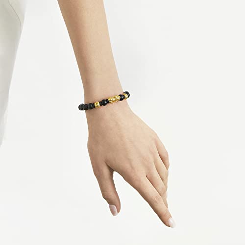 CHOW SANG SANG Cultural Blessings 999 24K Solid Gold Om Mani Padme Hum Pixiu with Black Chalcedony Beaded. Beads Blessing Bracelet for Men & Women 91024B | Size 62