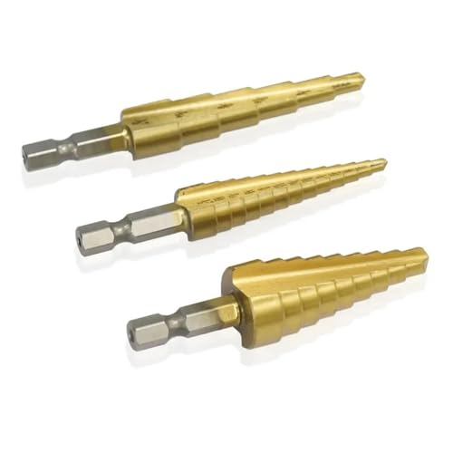 Step Drill Bit 3/16-1/2 1/4-3/4 1/8-1/2 Hex Shank Cone Bits for Wood HSS Straight Core Drill Bit Coated Pagoda Drill 1Pcs(1pc 3 16-1 2)