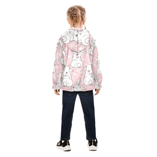 OTVEE Easter Cute Rabbits Pink Kids Hoodie Jacket Fall Spring Full Zip Warm Outwear Coat4