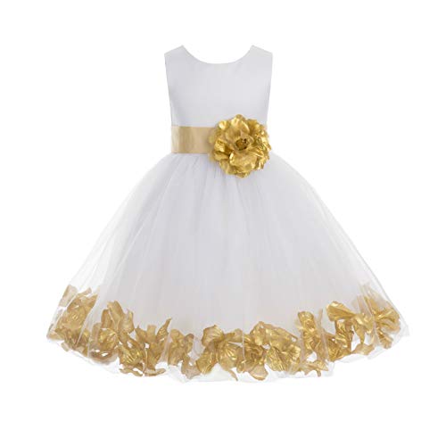 ekidsbridal Wedding Pageant Flower Petals Girl White Dress with Bow Tie Sash 302a2