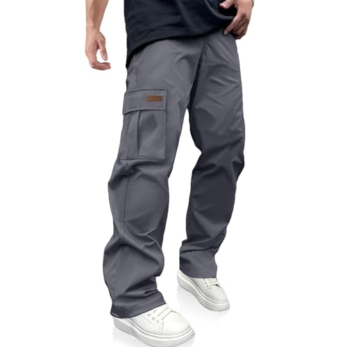 PLEPAN Men's Casual Cargo Pants Drawstring Hiking Pants Workout Tactical Joggers Sweatpants for Men