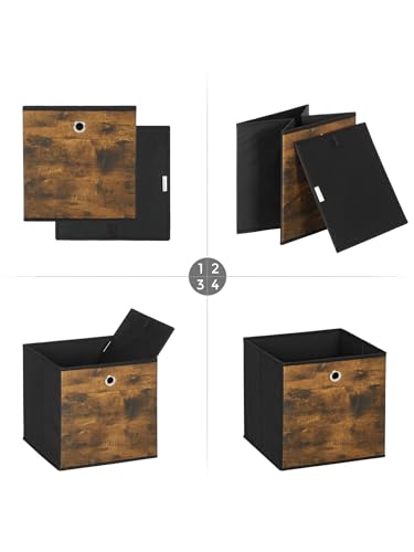 SONGMICS RFB102B01 Storage Box, Set of 6, Box with Handle, Non-woven and Oxford Fabric, 30 x 30 x 30 cm, Suitable for Cubic Furniture, Foldable, Clothes, Rustic Brown and Black