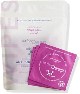 Surface Deep Deodorant Wipes, Dermatologist Developed & Patented, Anti-Odorant Body Wipes, Natural Formula, Travel Friendly Deodorant, Perfect for Travel Women/Men, Individually Wrapped, 30PK