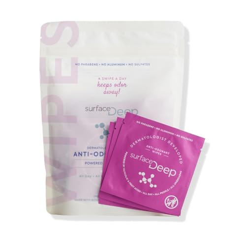 Surface Deep Deodorant Wipes, Dermatologist Developed & Patented, Anti-Odorant Body Wipes, Natural Formula, Travel Friendly Deodorant, Perfect for Travel Women/Men, Individually Wrapped, 30PK