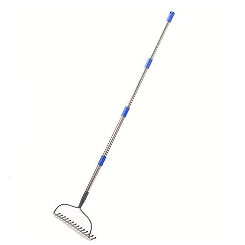 COCOHOME Bow Rake - 14 Tines Heavy Duty Metal Garden Leaf Rake with Stainless Steel Pole Handle, Wide Tines Level Head Adjustable Rake for Yard (Length: 60
