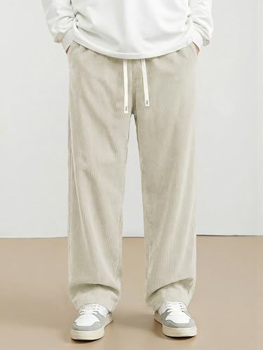Image of JMIERR Mens Corduroy Pants Wide Leg Baggy Sweatpants | Loose Fit Joggers, Elastic Waist Drawstring, Casual Sweatpants, Vintage Pants, Fall Winter Fashion, Streetwear