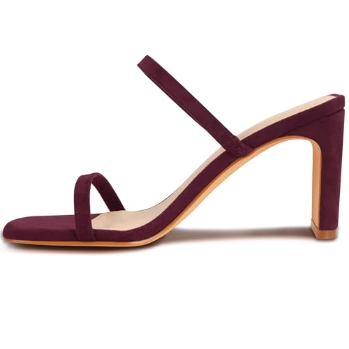 Image of Carcuume Women's Square Toe Two Strap Open Toe Block Heels Sandals Slip On Shoes