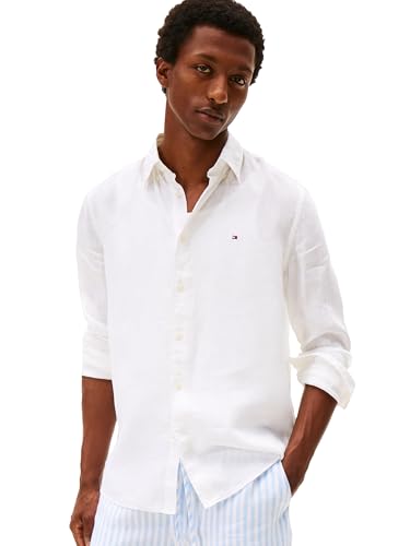 Image of Tommy Hilfiger Men's Long Sleeve Casual Linen Button Down Shirts in Regular Fit