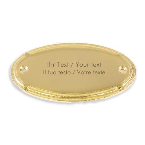 Placa para puerta de latón con grabado personalizado – 96 x 49 mm, ovalado curvado – Placa de latón para timbre con texto y gráficos personalizados