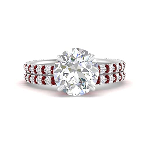 Ensemble de mariage rubis rond et argent 925 bague de fiançailles taille 60