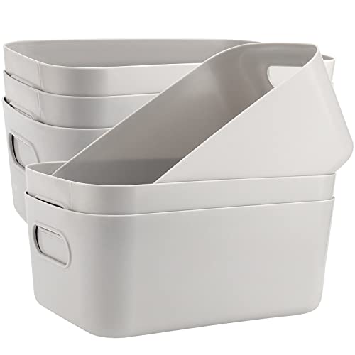 MUKCHAP 8 Pack Grey Plastic Cupboard Storage Boxes, 25 x 16.5 x 10cm Plastic Storage Baskets with Handle