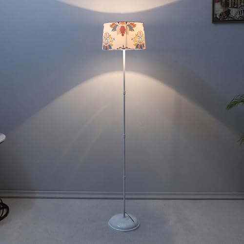 Image of tu casa White Metal-Iron Base Foldable Floor Lamps with English Oak Print & Satin Shade for Bedroom, Living Room, Lounge, Office Area, Gifting Without Bulb for Home Decoration (Height - 57 inch)