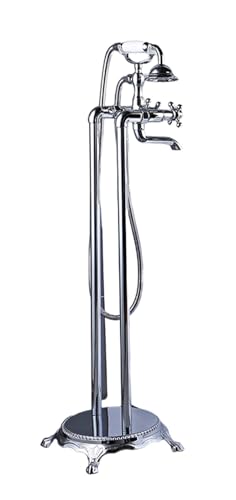 Robinet de baignoire sur pied avec douchette et ensemble de douche double poignée laiton