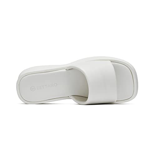 Eettaro Women's Platform Sandals Square Toe Block Heel Slip-On Slides Fashion Wedge Summer Shoes(White Pu, Numeric_8) #TOP5