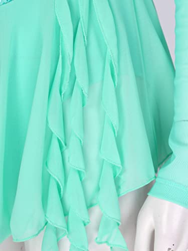 Tssoe Women's Adult Long Sleeve Figure Ice Skating Dress Gymnastics Ballet Dance Leotard Dresses Mint_Green X-Large #TOP5