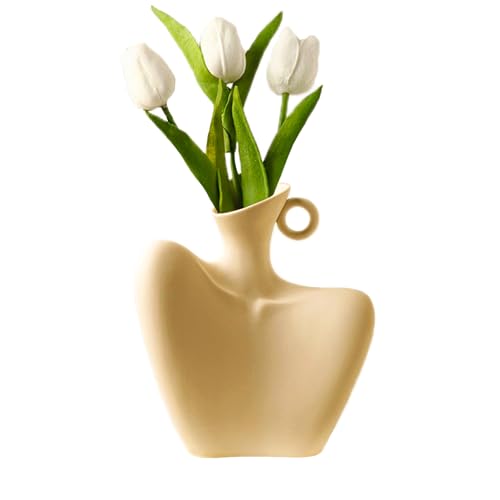 Vaso a Forma di Corpo Donna, Vaso Corpo Femminile Beige, Vasi Decorativo in Ceramica Moderno Minimalista per Soggiorno Camera da Letto Casa e Ufficio 21x18.5cm (Beige Opaco)