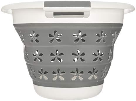 Fineway Large Collapsible Laundry Basket Washing Clothes Pop Up Bin Foldable W Integrated Grip Handles Space Saving Design Folding Multi Purpose Bin Storage Kitchen Garden (Grey)
