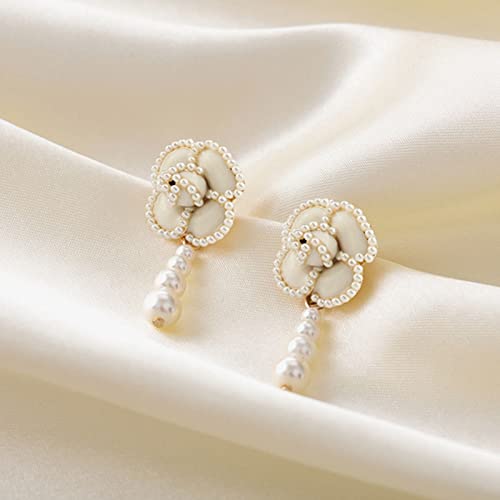 Gioielli di Moda Moda Donna Orecchini Eleganti Argento 925 Fiore di Camelia Orecchini Pendenti con Perle Gioielli per Banchetti per Feste Orecchini di Fascia Alta