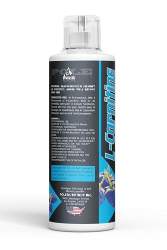Pole Nutrition L-Carnitine 3000 - Blue Raspberry Flavour Dietary Supplement, 500ml, 34 Servings - Boost Energy and Support Fat Metabolism