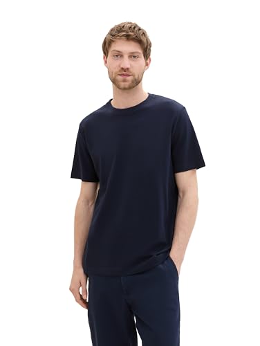 TOM TAILOR Herren Klassisches T-Shirt mit Piqué-Struktur, sky captain blue, S – Ansicht 1