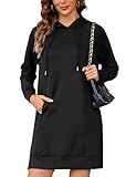 Quenteen Hoodie Dress for Women Sweatshirt Dress Hooded Oversized Casual Long Sleeve Pullover Tunic Dresses with Pockets Black