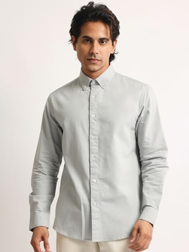 Image of MANIAC || Mens || Solid || Collared Neck || Full Sleeve || Oxford || Linen Blend Fabric || Shirt